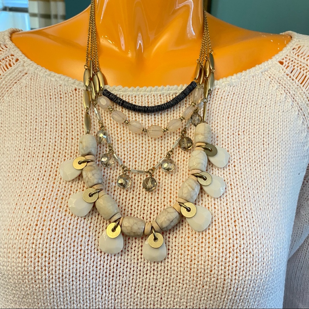 ANTHROPOLOGIE Multi Strand Chunky Puka Shell and Stone Statement Choker
